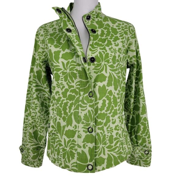Coldwater Creek Womens Green Floral Print Snap Front Jacket Sz Small 100% Cotton - Picture 1 of 10